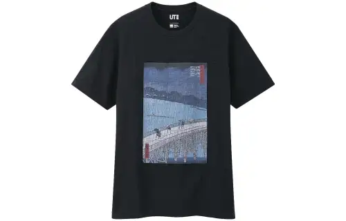 UNIQLO T Shirts Men's Navy Blue Crew Neck Moderate Straight Fit