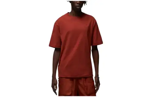 Jordan T Shirts Men's Dark Red Crew Neck Moderate Straight Fit