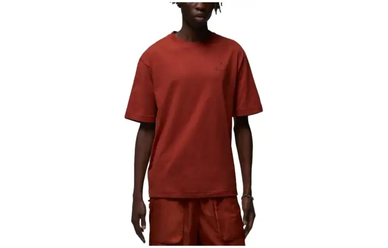 Jordan T Shirts Men's Dark Red Crew Neck Moderate Straight Fit