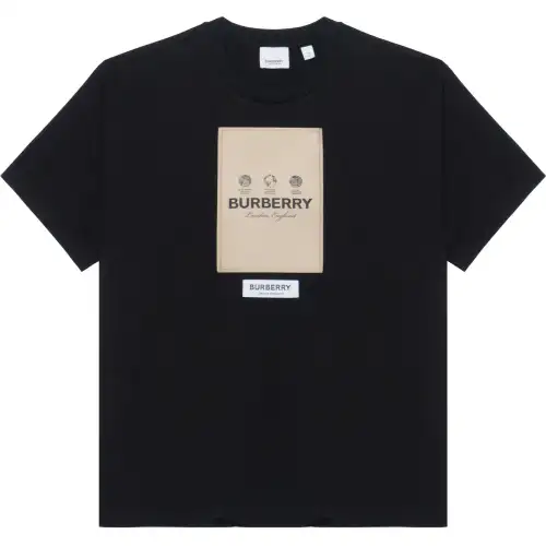 Burberry Men Label Applique Cotton Oversized T-Shirt Black