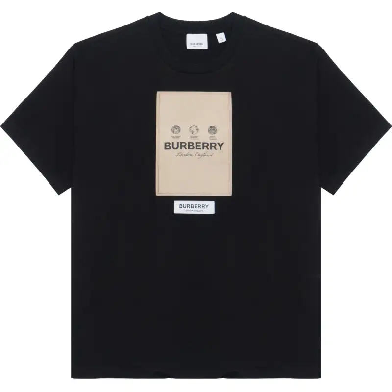 Burberry Men Label Applique Cotton Oversized T-Shirt Black