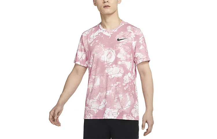Nike T-Shirts Men's Pink Crew Neck Moderate Straight Fit