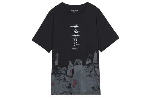 UNIQLO X Naruto SS23 T Shirts Unisex Black Crew Neck Moderate Straight Fit