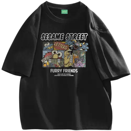 SESAME STREET Fashionable cartoon sesame oil, cotton T-shirt, long-sleeve for men and women, for teenagers