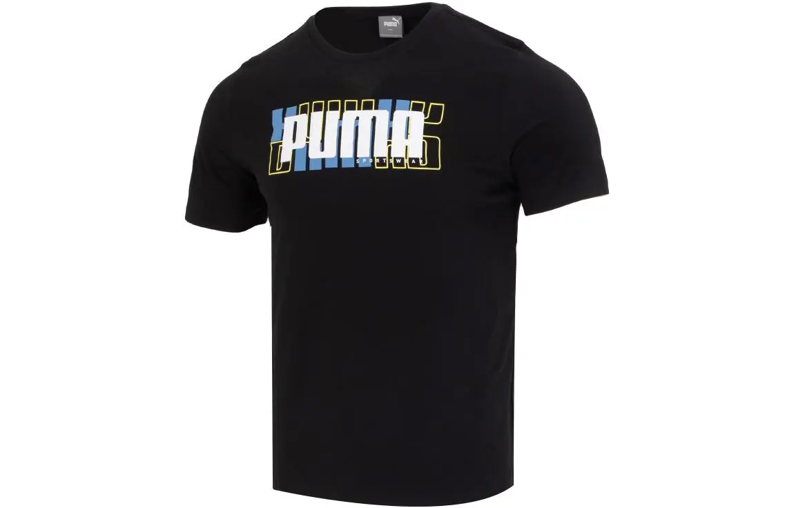 PUMA T-Shirts Men's Black Crew Neck Moderate Straight Fit