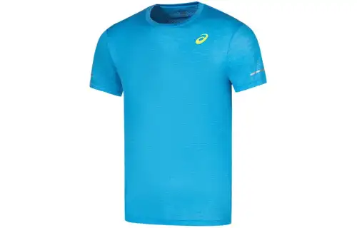 ASICS T Shirts Men's Blue Crew Neck Moderate