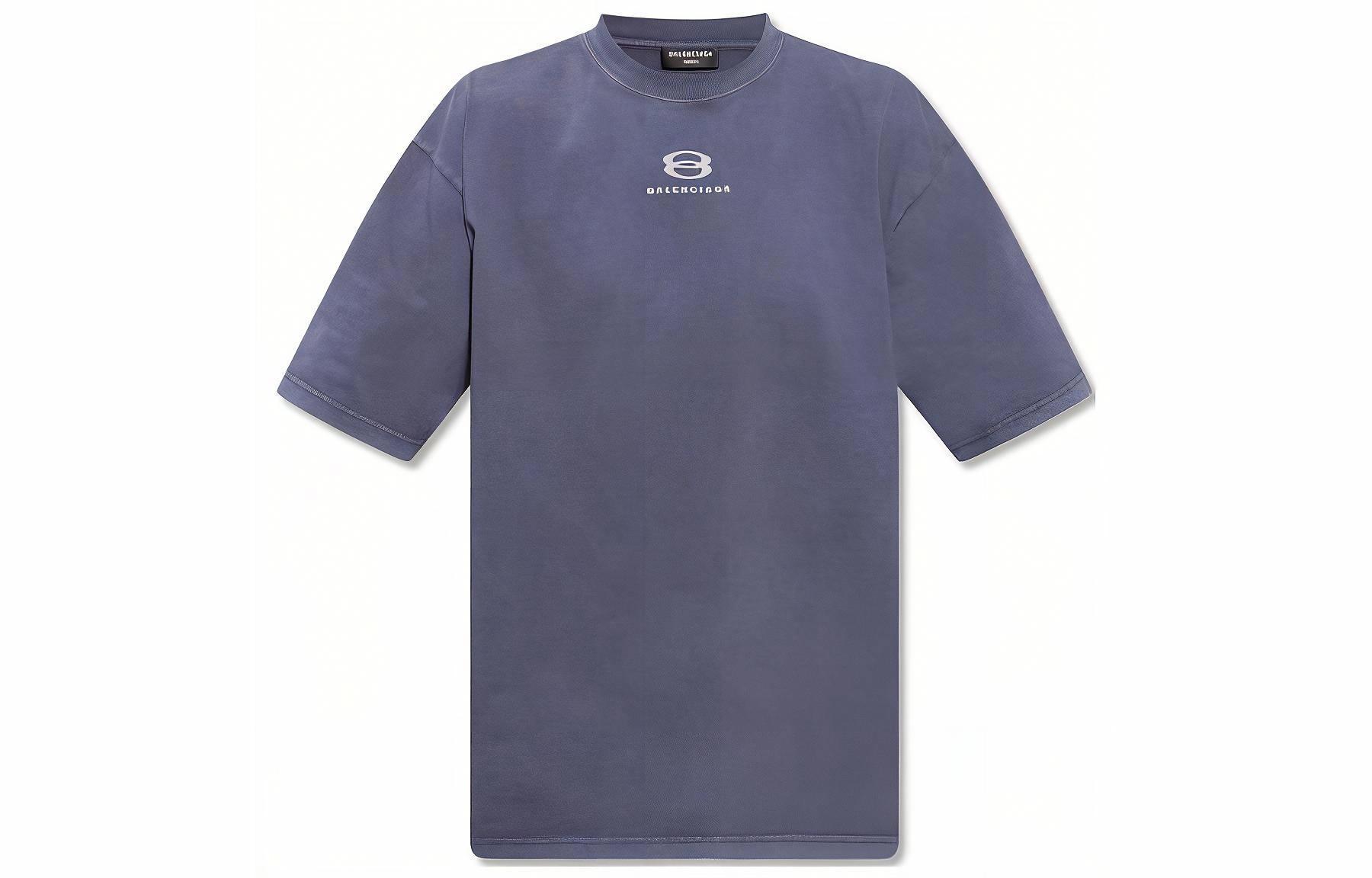 Мужская футболка Balenciaga FW22 Logo (серо-синяя)
