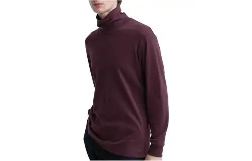 UNIQLO T Shirts Men's Dark Red Turtleneck Moderate Straight Fit