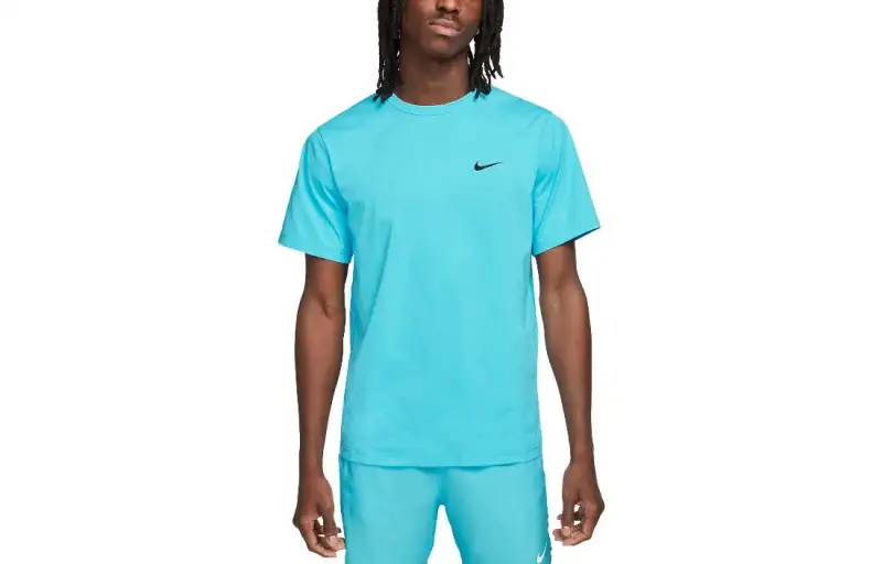Nike T Shirts Men's Cyan Crew Neck Moderate Straight Fit
