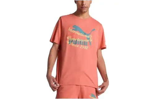 PUMA T Shirts Men's Orange Crew Neck Moderate Straight Fit