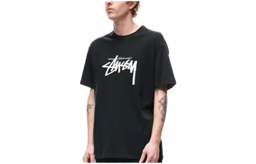 Stussy T Shirts Men's Black Crew Neck Moderate Straight Fit