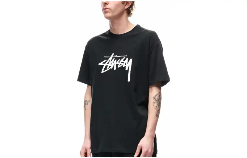 Stussy T Shirts Men's Black Crew Neck Moderate Straight Fit