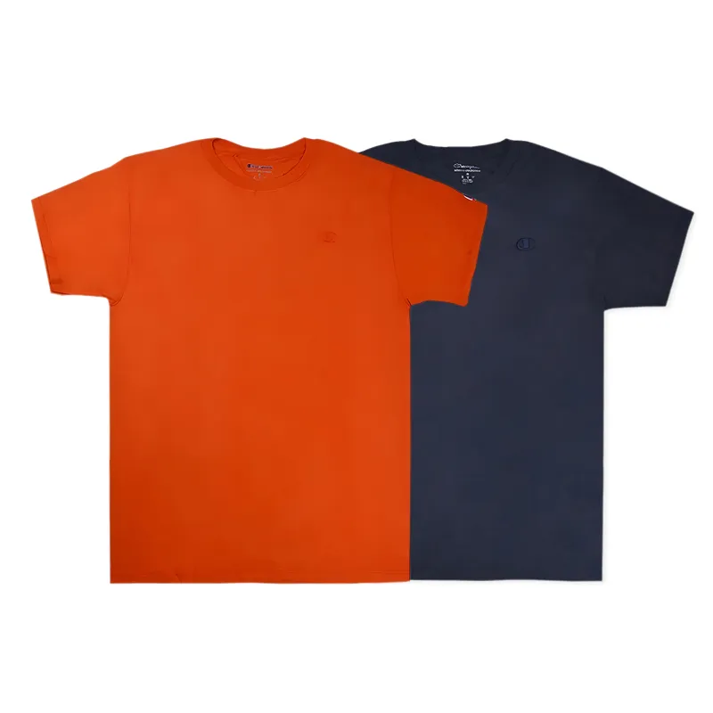 Champion T-Shirts Unisex Orange+Navy Blue Crew Neck Moderate Straight Fit