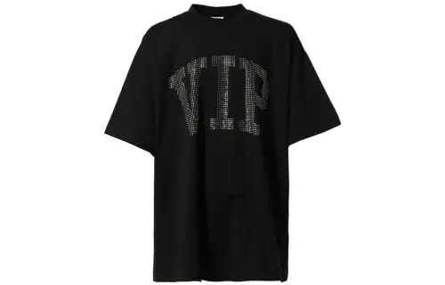 Vetements T Shirts Men's Black Crew Neck Moderate Straight Fit