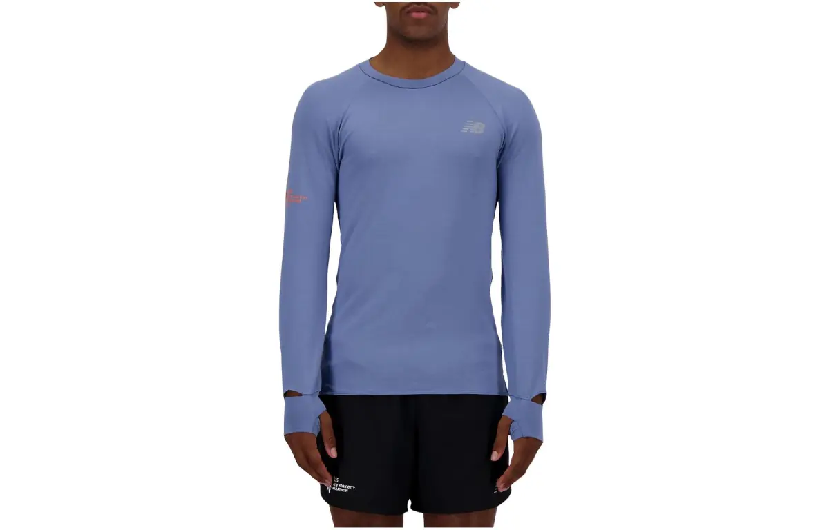 New Balance T-Shirts Men's Aqua Silver Blue Crew Neck Moderate Straight Fit