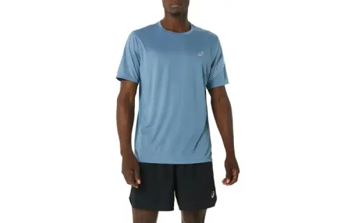 ASICS T Shirts Men's Blue Crew Neck Moderate Straight Fit