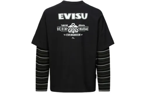 EVISU T Shirts Men's Black Crew Neck Moderate Mock Two Piece