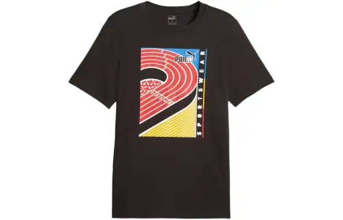 PUMA T Shirts Men's Black Crew Neck Moderate Straight Fit