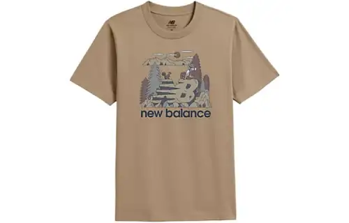 New Balance T Shirts Men's Brown Crew Neck Moderate Straight Fit