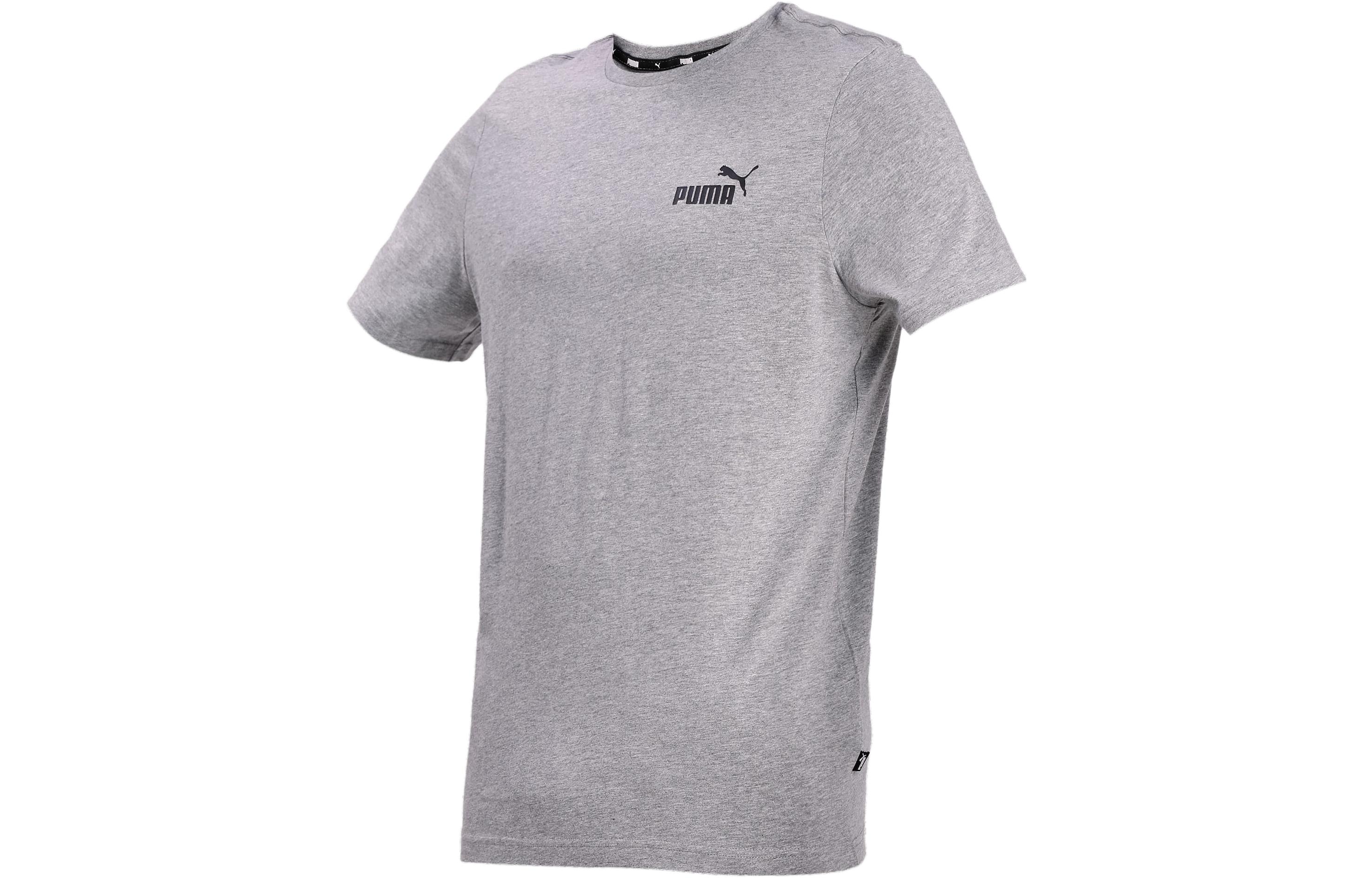 PUMA ESSENTIALS T Shirts Men's Gray Crew Neck Moderate Straight Fit
