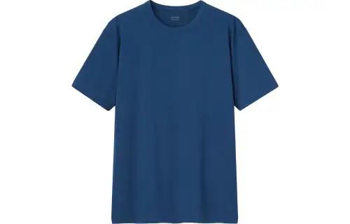 UNIQLO T Shirts Men's Sea Blue Crew Neck Moderate Straight Fit