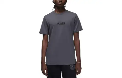 Jordan PSG T Shirts Men's Dark Gray Crew Neck Moderate Straight Fit