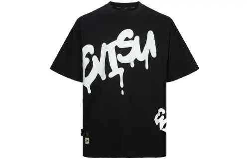 EVISU T Shirts Men's Black Crew Neck Moderate Straight Fit