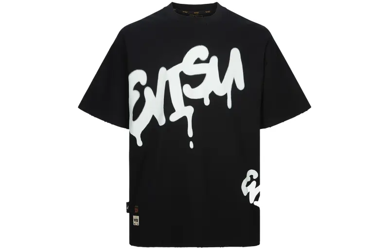 EVISU T Shirts Men's Black Crew Neck Moderate Straight Fit