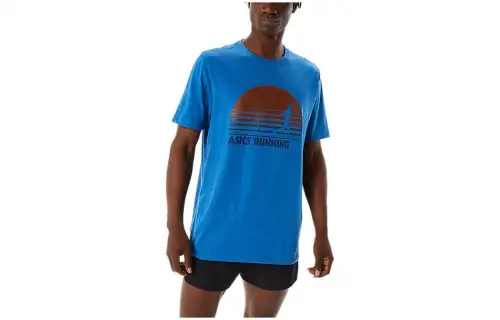 ASICS T Shirts Men's Blue Crew Neck Moderate Other
