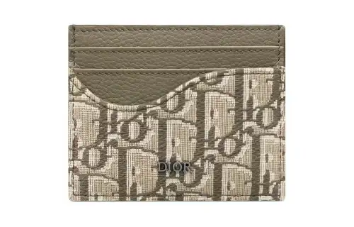 DIOR Saddle Grain Cow Leather With Textile Card Holder Men's Khaki