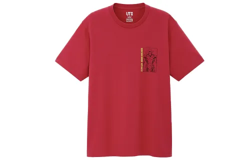 UNIQLO T Shirts Unisex Rose Red Crew Neck Moderate