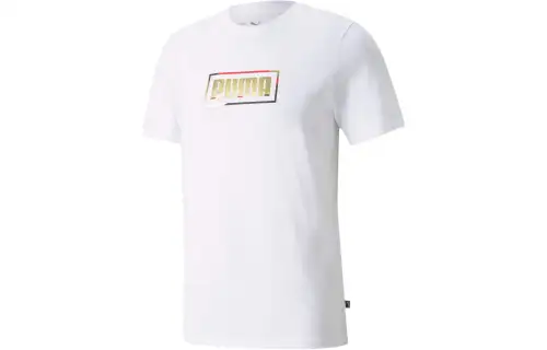 PUMA T Shirts Men's White Crew Neck Moderate Straight Fit