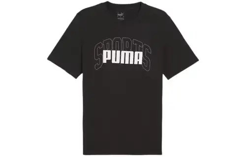 PUMA GRAPHICS Collegiate T Shirts Men's Black Crew Neck Moderate Straight Fit