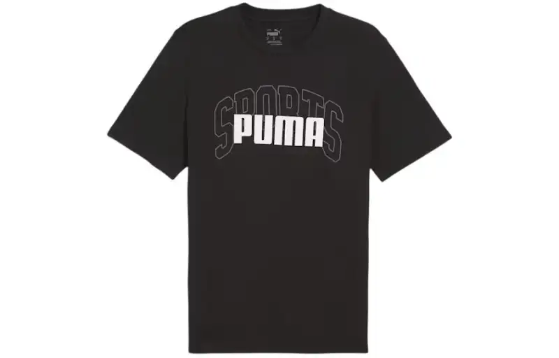 PUMA GRAPHICS Collegiate T Shirts Men's Black Crew Neck Moderate Straight Fit