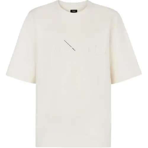 FENDI T Shirts Men's White Crew Neck Moderate Straight Fit