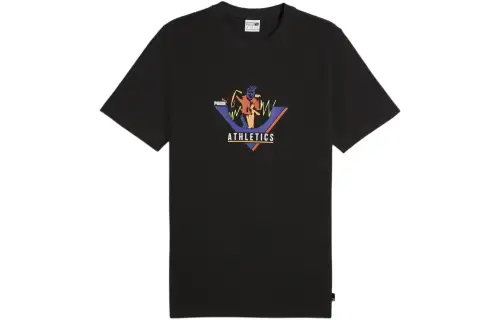 PUMA T Shirts Men's Black Crew Neck Moderate Straight Fit