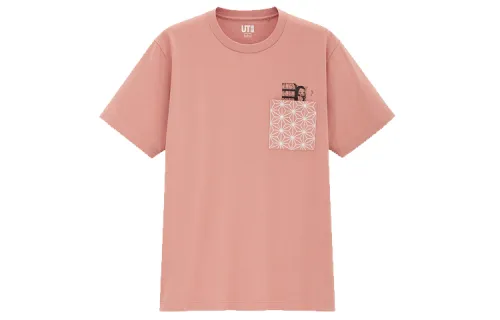 UNIQLO T Shirts Unisex Pink Crew Neck Moderate