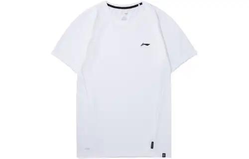 Li Ning Badminton Collection T Shirts Men's White Crew Neck Moderate Straight Fit