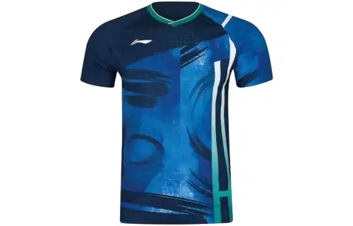 Li Ning T Shirts Unisex Guangdong Blue Crew Neck Moderate Straight Fit