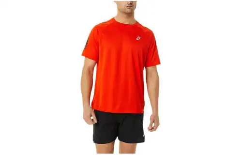 ASICS T Shirts Men's Red Crew Neck Moderate Straight Fit