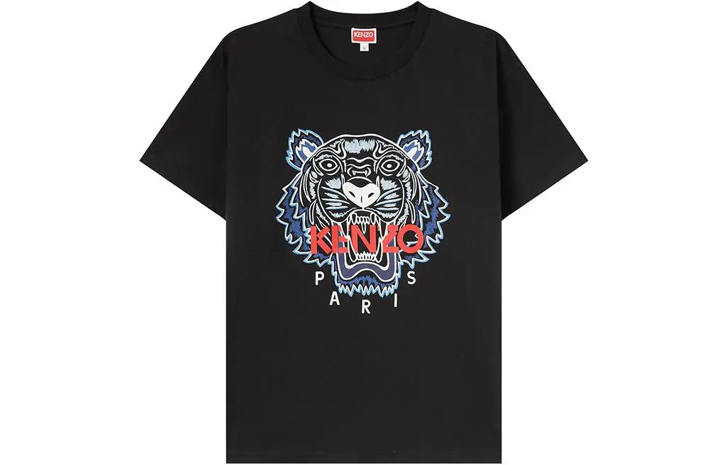 KENZO FW23 Tiger Head Logo Printed T-Shirt Men's Black
