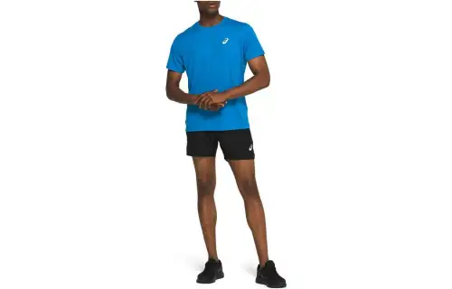 ASICS SILVER SS T Shirts Men's Blue Crew Neck Moderate Straight Fit