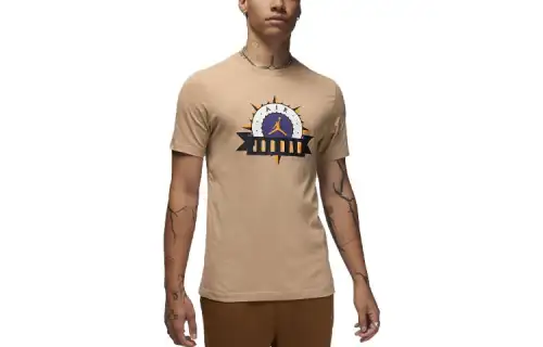 Jordan T Shirts Men's Khaki Crew Neck Moderate Straight Fit