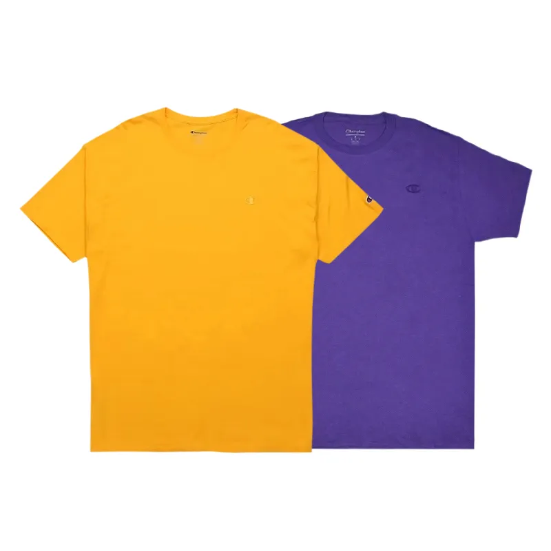 Champion T-Shirts Unisex Yellow+Purple Crew Neck Moderate Straight Fit