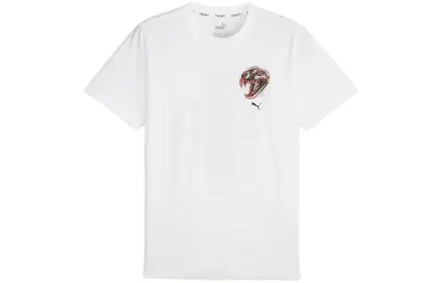 PUMA T Shirts Men's White Crew Neck Moderate Straight Fit