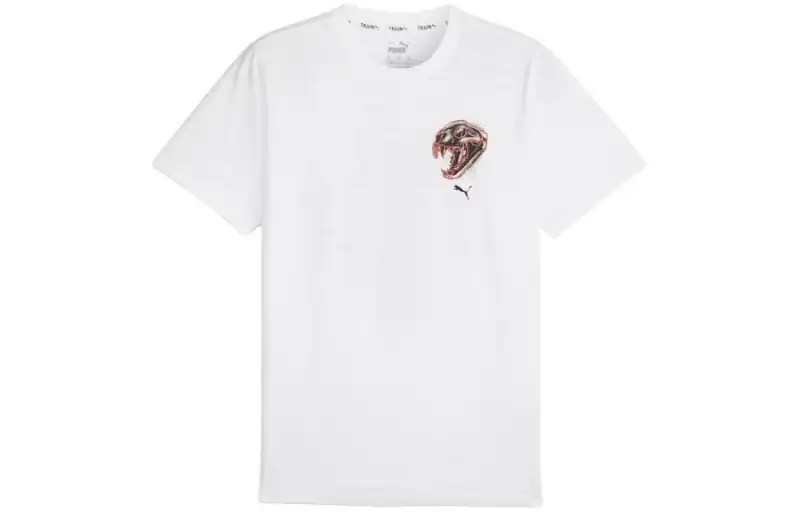 PUMA T Shirts Men's White Crew Neck Moderate Straight Fit