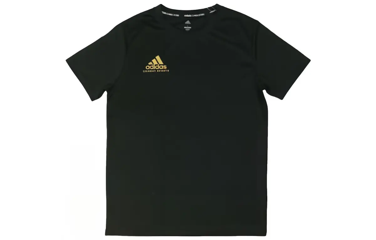 Adidas T-Shirts Men's Black Base Gold Logo Crew Neck Moderate