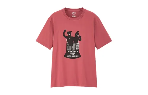 UNIQLO T Shirts Unisex Rose Red Crew Neck Moderate Straight Fit