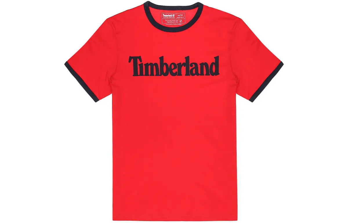 Timberland T-Shirts Men's Red Crew Neck Moderate Straight Fit
