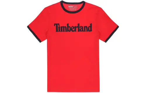 Timberland T Shirts Men's Red Crew Neck Moderate Straight Fit